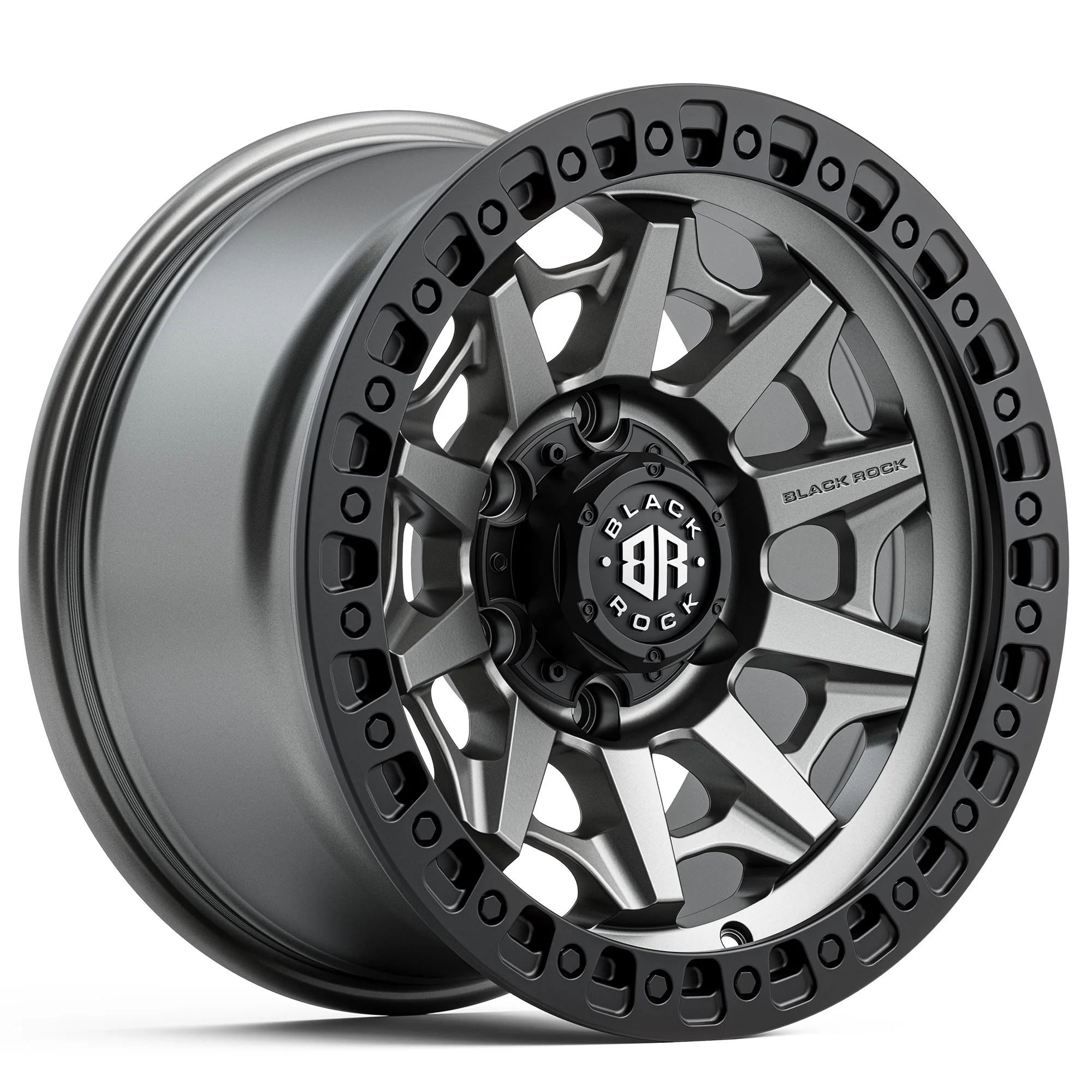 BLACK ROCK CAGE GUNMETAL GREY WITH BLACK RING 18X9 6X139.7