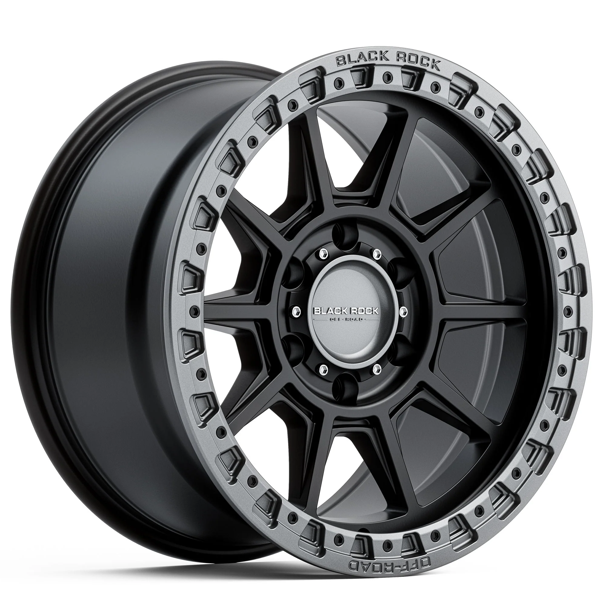 BLACK ROCK GUNNER SATIN BLACK WITH GUNMETAL GREY RING 17X9 6X139.7