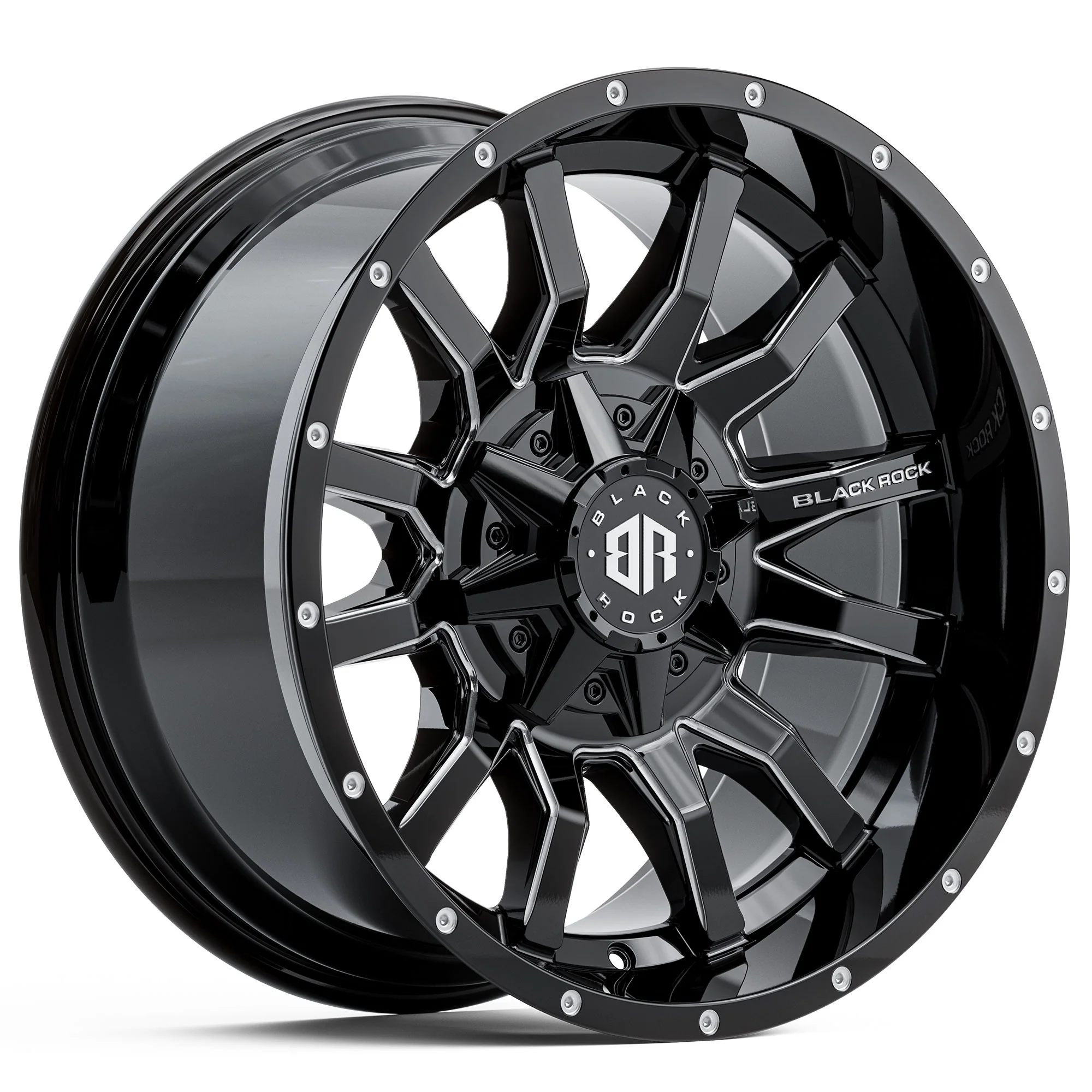 BLACK ROCK PREDATOR GLOSS BLACK MILLED 20X10 6X139.7