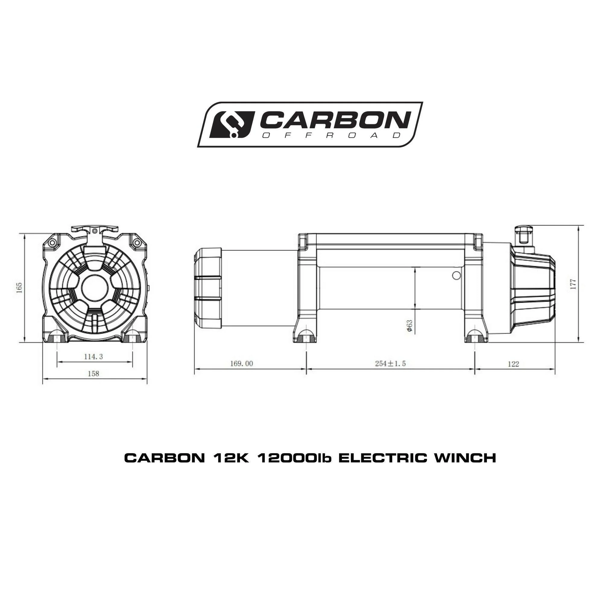 Carbon 12K 12000lb Electric Winch With Black Rope & Hook VER. 2 - Image 6